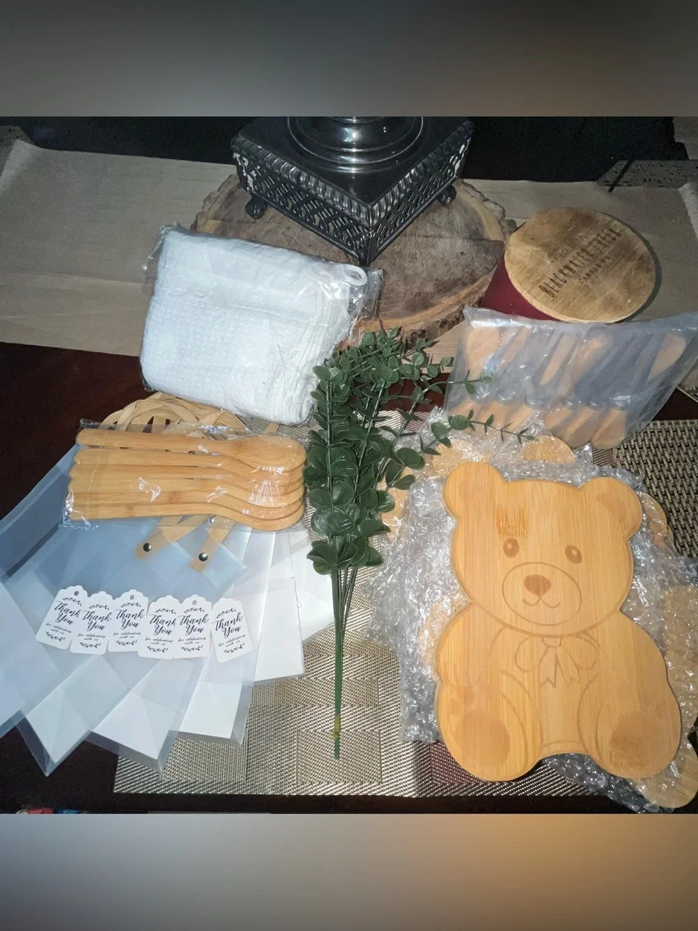 55pc Baby Shower Favor Set Bamboo Bear Boards & Towels NIB